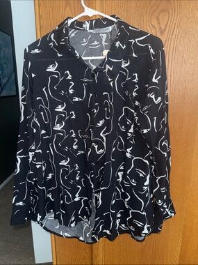 Black & White Abstract Face Button-Down Shirt by Big Dart